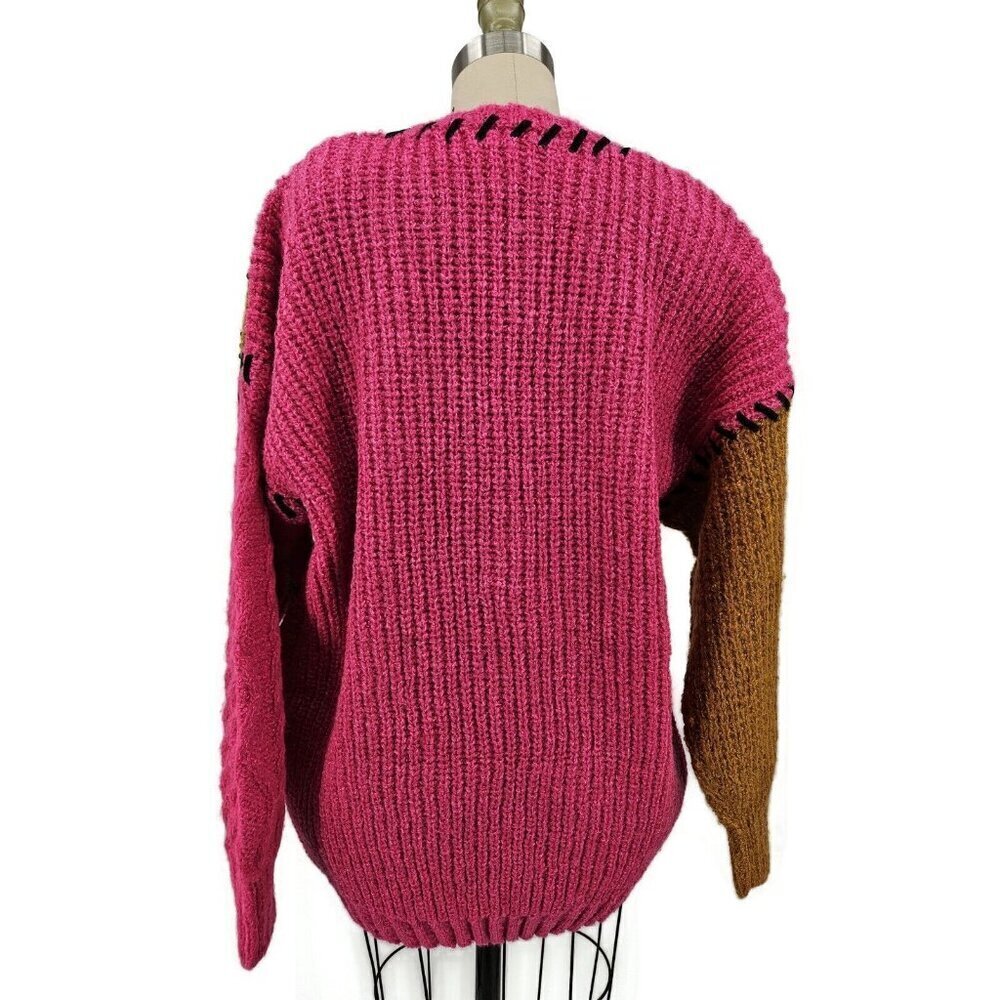 Vtg Deadstock Sideffects V Neck Sweater Womens S Beaded Pink Wool Blend - Picture 6 of 9
